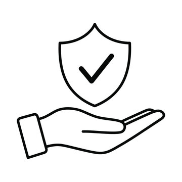 Hand holding shield with check mark icon
