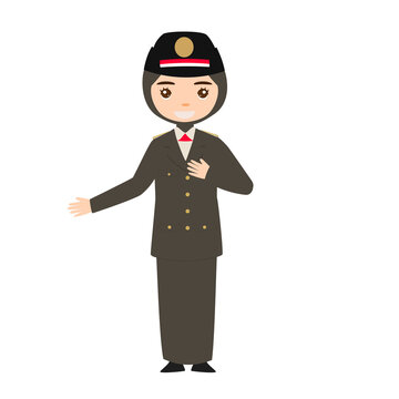 Female Officer Explaining with One Hand Gesture in PDU Uniform