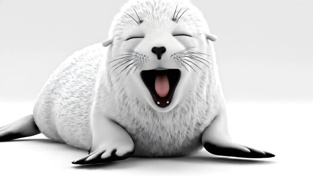 A white seal with its mouth open.