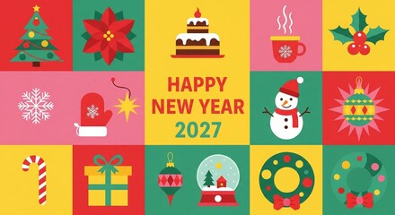 Fototapeta premium Happy New Year 2027 Vector Illustration Graphic Festive Holiday Celebration Design Template