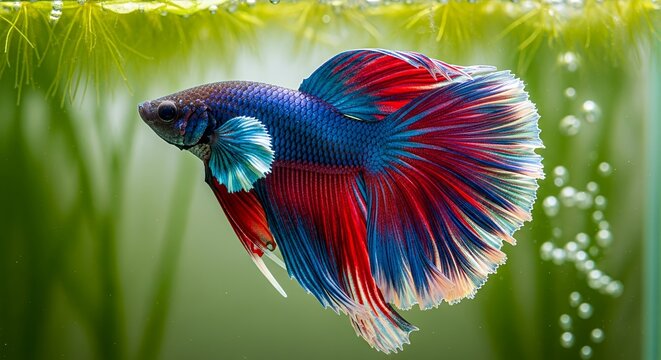Vibrant colorful betta fish swimming freely.