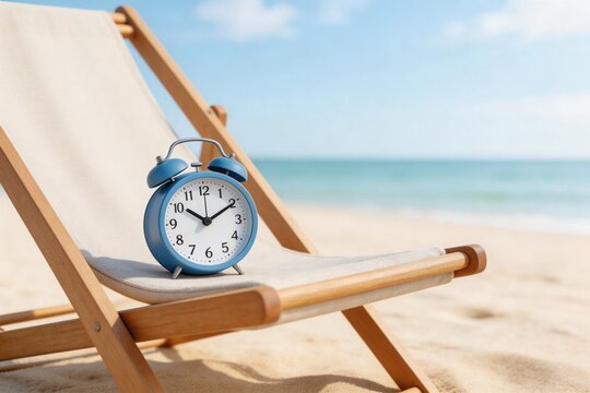 Beach chair with blue alarm clock
