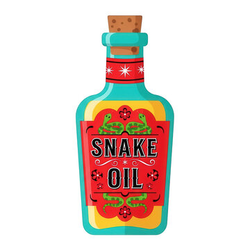 A bottle of snake oil with a cork stopper isolated on transparent background
