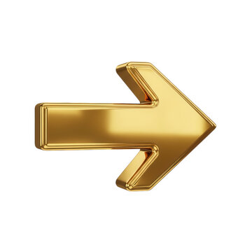 A shiny gold arrow pointing to the right isolated on transparent background