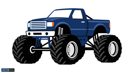 Blue Monster Truck with Oversized Tires, Powerful Off-Road Vehicle © Korek