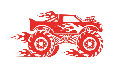 Red Monster Truck with Flames Graphic © Korek