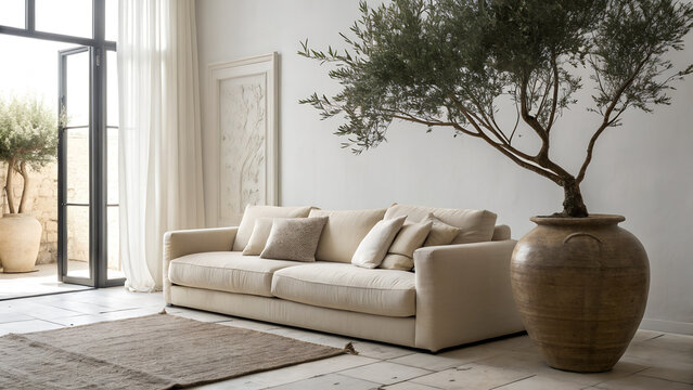 Minimalist Interior Design Wide Shot of Scandinavian Style Living Room
