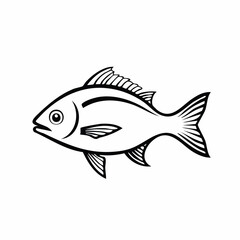 Fototapeta premium Black and white illustration of a fish in profile view, showcasing its scales, fins, and tail