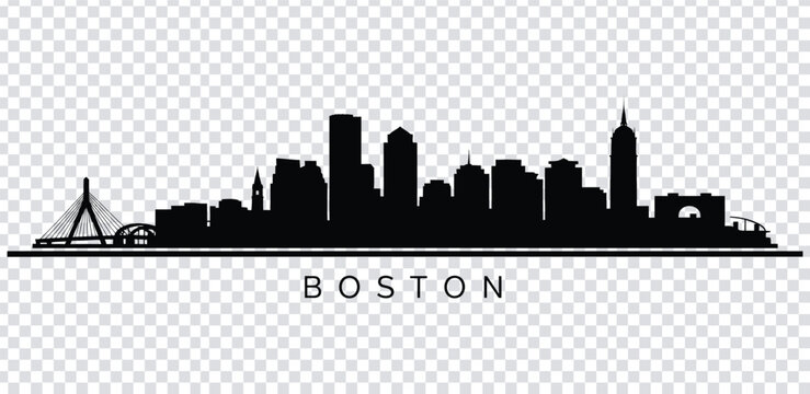 Vector illustration boston city skyline silhouette with famous buildings and bridges