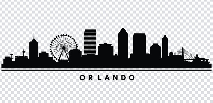 Vector illustration orlando city skyline with ferris wheel and buildings in black silhouette