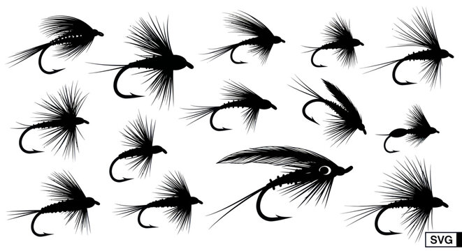 Collection of Black Fishing Fly Silhouettes