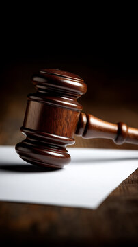 Justice on the Docket: A solemn wooden gavel rests beside a blank paper, embodying the weight and authority of the law in a setting of justice.