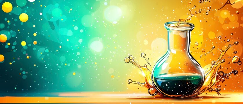 Dynamic Abstract Science Background with Beaker and Splashing Liquids