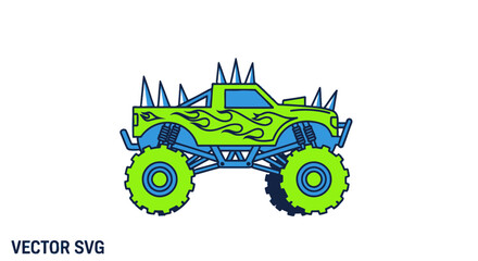 Monster Truck with Flames and Spikes - Vector Art © Lilis