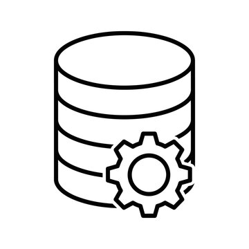 black and white line art of a database cylinder with gear