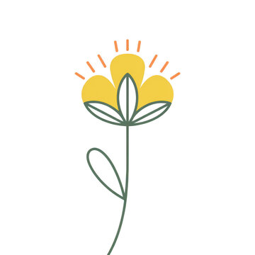 A stylized yellow flower with a long stem on a black background