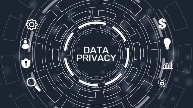 Cyber security data protection business technology privacy concept. Circular hud interface,abstract blue technology.4k Animation.