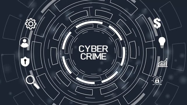 The concept of a cyber attack on a computer network. Cyber crime and internet privacy hacking.Circular hud interface,abstract blue technology.4k Animation.
