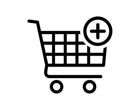 A simple icon of a shopping cart with a plus sign