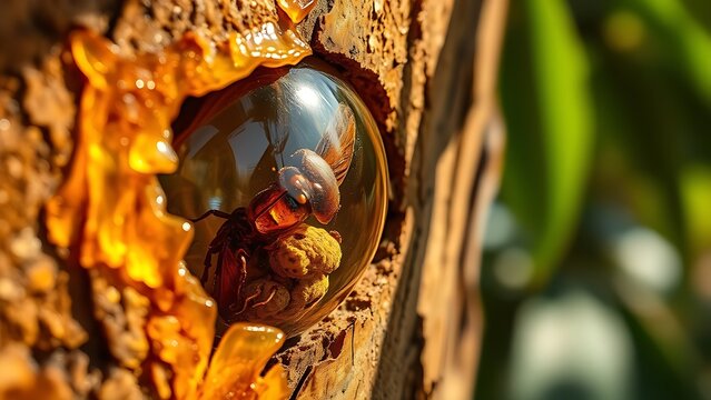 copal. Golden amber copal resin trapped in tree bark containing a preserved insect. gardening catalogs, home-decor guides, designed for home decor and floral branding, used by nutritionists.