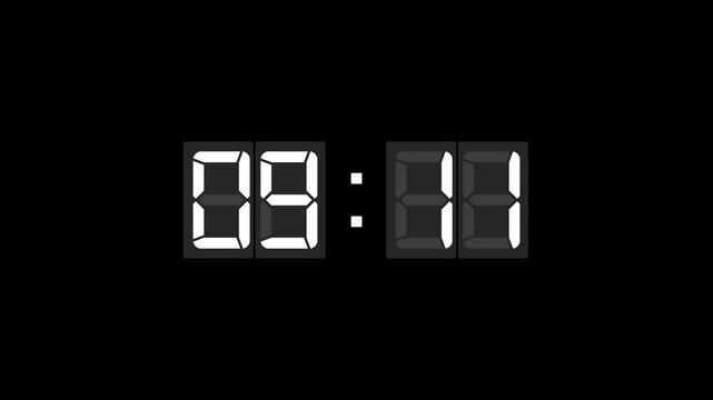 Digital clock display showing the timer in a glossy 3D seven-segment style on a black background. Perfect for themes like time management, alarm, productivity, digital interface, and UI/UX design.