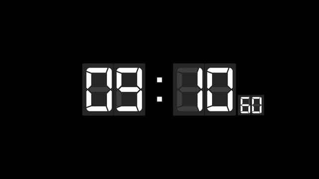 Digital clock display showing the timer in a glossy 3D seven-segment style on a black background. Perfect for themes like time management, alarm, productivity, digital interface, and UI/UX design.