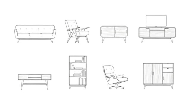 Vector Outline Furniture Collection for Modern Home and Interior Design