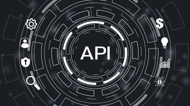 API - Application Programming Interface. Software development tool. Business, modern technology, internet and networking concept.4k Animation.