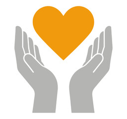 Obraz premium Hands Holding Orange Heart Vector Icon
