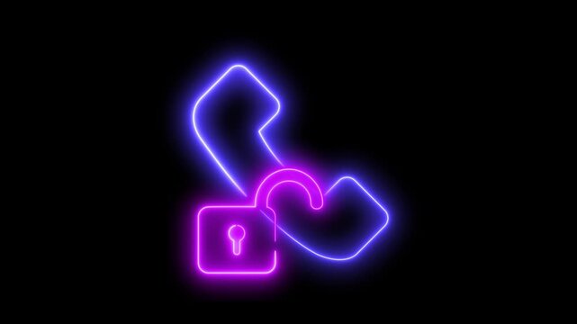 Neon light effect animation of a phone icon with an open padlock