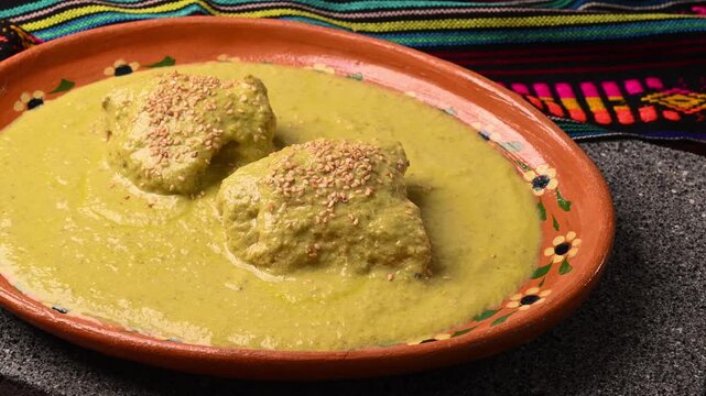 Mexican food, green mole with meat, also known as pipian