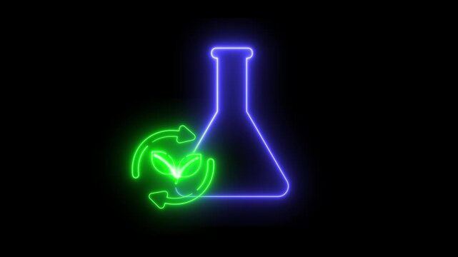Neon light effect animation of a flask icon with a compost sign