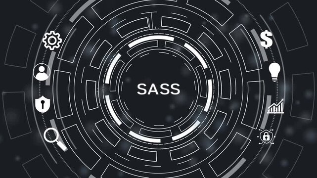 Software as a Service SaaS. Software concept.Internet, business, Technology and network concept.Abstract Technology Circle.4k Animation.