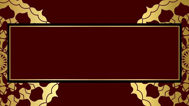 Elegant Maroon Background with Golden Corner Mandalas and Horizontal Double Lined Frame for Text Placement in Luxury Invitation Cards