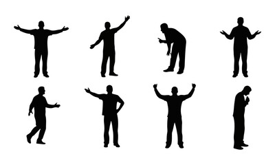 Obraz premium Set of black human silhouettes vector in various poses, isolated on white background