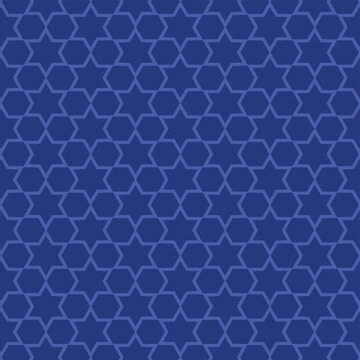 Seamless Blue Star Pattern Background With Geometric Six-Pointed Stars For Design