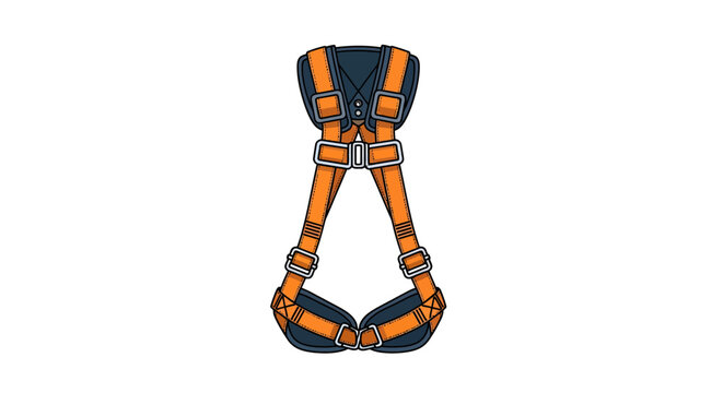 Safety harness equipment for construction workers, detailed view, isolated.