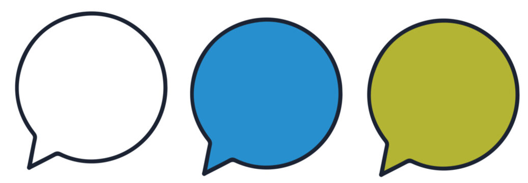 A colorful illustration of three speech bubbles in different colors and styles