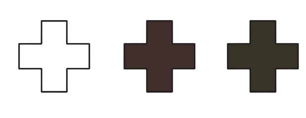 Obraz premium A set of three crosses in different colors and styles on a white background