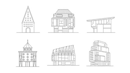 Fototapeta premium Collection of Six Different Architectural Building Designs