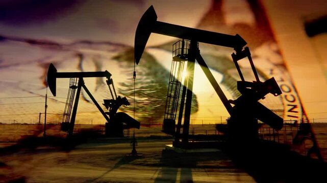 The oil industry and dollar bills as symbols of the oil price in the markets