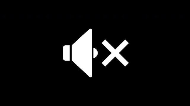 Minimalist Sound Off Mute Speaker Icon Animation With Cross Mark White Isolated On Black Background