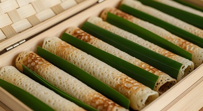 Close Up of Serabi Solo Traditional Rolled Pancakes with Griddle Marks