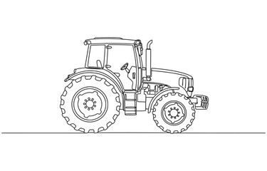 Obraz premium Animated self drawing of continuous line draw a large four-wheel drive agricultural tractor with massive tires and high-clearance cabin.