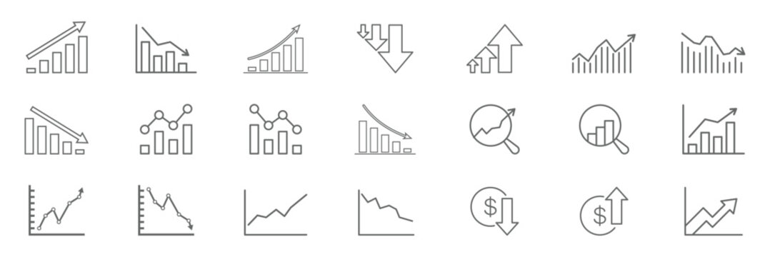 Increase and Decrease line Editable Icons set. Vector illustration in modern thin line style of profit related icons: chart, graph, arrow, Increase and decrease related icons: thin vector icon set. 