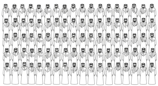 A large group of people standing together in a line, focused on the main subject.