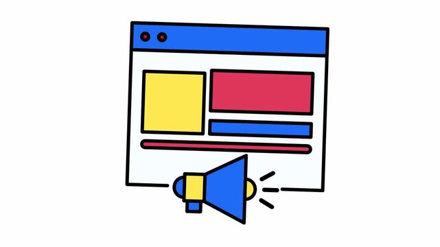 Webpage template with a megaphone icon animation for business announcements. Suitable for marketing, advertising, promotion websites. Design for engaging communication.