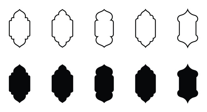 Decorative Islamic design elements isolated on a white background. Vector Islamic shape icon ideal for decorative borders, and text boxes for Ramadan.