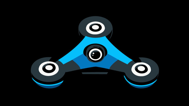 Stylized, abstract illustration of a multi-camera device with three circular arms and central core