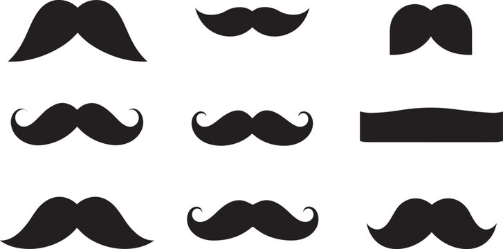 Collection of black mustache silhouettes with different styles